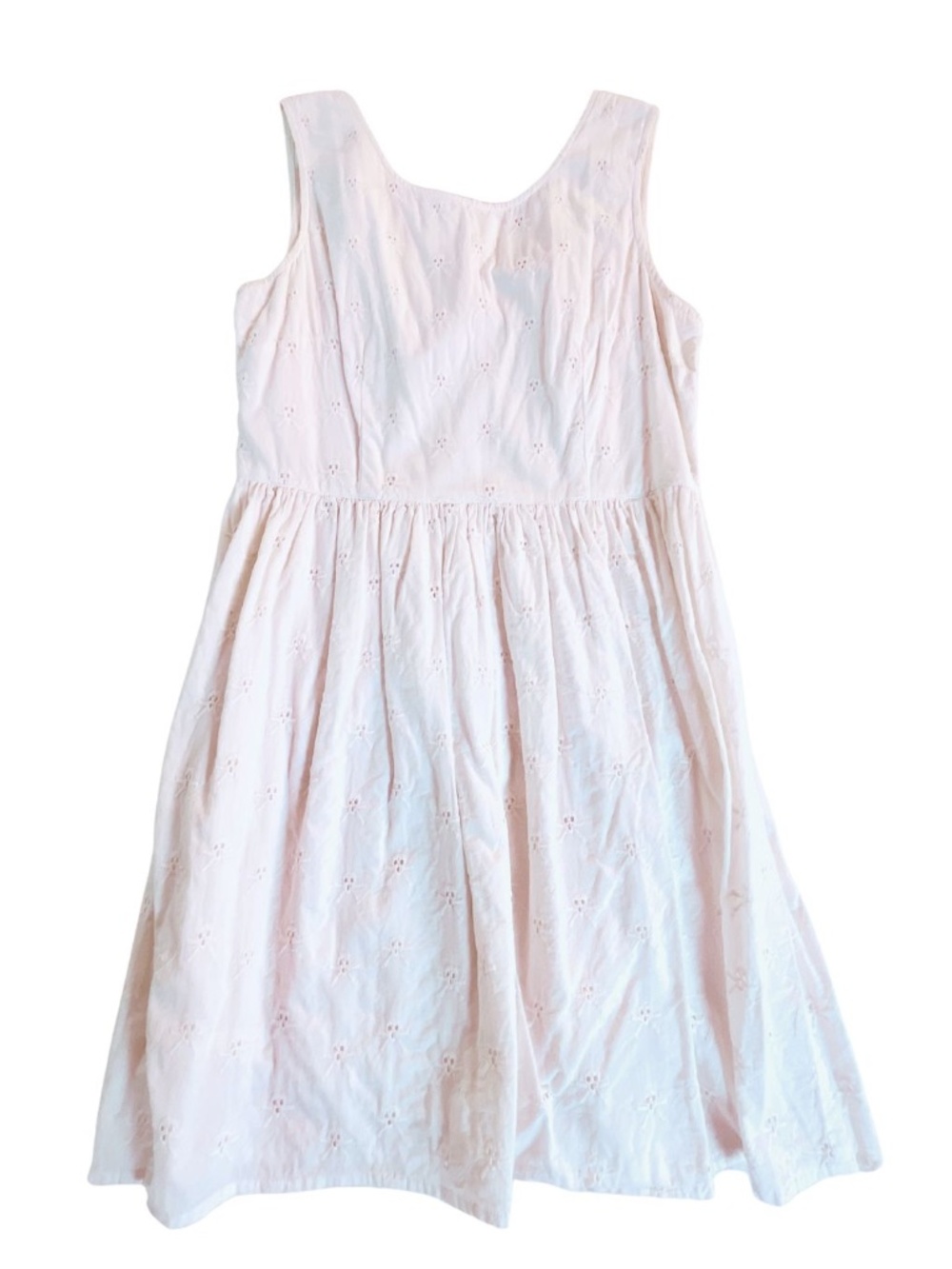 White Sleeveless Eyelet Dress w/ Embroidered Skulls Whimsigoth Summer Flirty